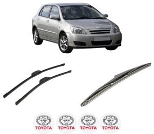 Set 3 stergatoare TOYOTA COROLLA (_E12_) din 2001-2007, pentru parbriz si luneta fata si spate auto, Bosch Twin-Aerotwin Retrofit, din cauciuc siliconat rezistent, 4 Stickere Auto TOYOTA - Img 2