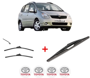 Set 3 stergatoare TOYOTA COROLLA Verso (_E12_) din 2001 - 2004, pentru parbriz si luneta fata si spate auto, Valeo Silencio, din cauciuc siliconat rezistent, 4 Stickere Auto TOYOTA v13114