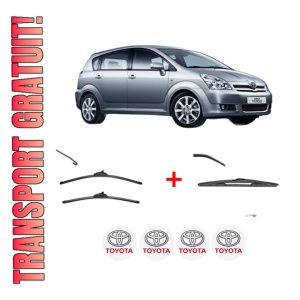 Set 3 stergatoare TOYOTA COROLLA Verso (ZER_, ZZE12_, R1_) din 2004 - 2009, pentru parbriz si luneta fata si spate auto, Valeo Silencio, din cauciuc siliconat rezistent, 4 Stickere Auto TOYOTA