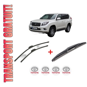 Set 3 stergatoare TOYOTA LAND CRUISER VAN (_J15_) din 2011, pentru parbriz si luneta fata si spate auto, Bosch Twin, din cauciuc siliconat rezistent, 4 Stickere Auto TOYOTA