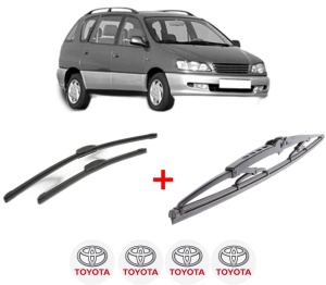 Set 3 stergatoare TOYOTA PICNIC (_XM1_) din 1996 - 2001, pentru parbriz si luneta fata si spate auto, Bosch Twin, din cauciuc siliconat rezistent, 4 Stickere Auto TOYOTA v11549