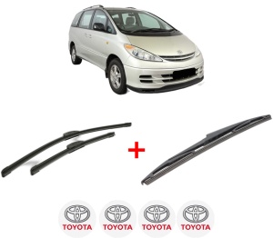 Set 3 stergatoare TOYOTA PREVIA III (_R2_, _R5_) din 2005, pentru parbriz si luneta fata si spate auto, Bosch Twin, din cauciuc siliconat rezistent, 4 Stickere Auto TOYOTA v4115