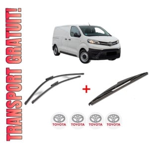 Set 3 stergatoare TOYOTA PROACE Van (MDZ_) din 2016 - 2023, pentru parbriz si luneta fata si spate auto, Valeo Silencio, din cauciuc siliconat rezistent, 4 Stickere Auto TOYOTA