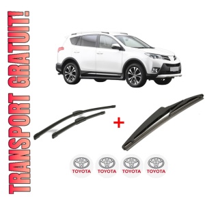 Set 3 stergatoare TOYOTA RAV 4 IV VAN (_A4_) din 2012 - 2018, pentru parbriz si luneta fata si spate auto, Bosch Twin, din cauciuc siliconat rezistent, 4 Stickere Auto TOYOTA