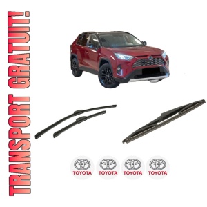 Set 3 stergatoare TOYOTA RAV 4 V (_A5_, _H5_) din 2018-2020, pentru parbriz si luneta fata si spate auto, Bosch Twin-Aerotwin Retrofit, din cauciuc siliconat rezistent, 4 Stickere Auto TOYOTA