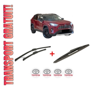Set 3 stergatoare TOYOTA RAV 4 V (_A5_, _H5_) din 2018, pentru parbriz si luneta fata si spate auto, Bosch Twin, din cauciuc siliconat rezistent, 4 Stickere Auto TOYOTA