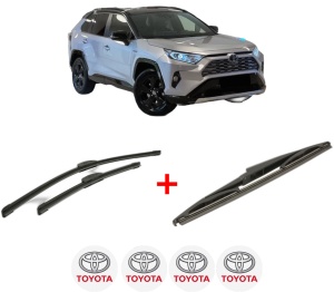 Set 3 stergatoare TOYOTA RAV 4 V VAN (_A5_, _H5_) din 2018, pentru parbriz si luneta fata si spate auto, Bosch Twin, din cauciuc siliconat rezistent, 4 Stickere Auto TOYOTA v3635