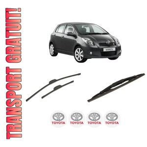 Set 3 stergatoare TOYOTA YARIS (_P9_) din 2005-2014, pentru parbriz si luneta fata si spate auto, Bosch Twin-Aerotwin Retrofit, din cauciuc siliconat rezistent, 4 Stickere Auto TOYOTA