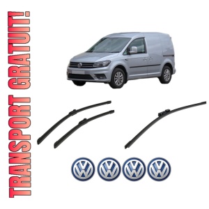 Set 3 stergatoare Volkswagen CADDY ALLTRACK IV Box Body/MPV (SAA) din 2015-2020, pentru parbriz si luneta fata si spate auto, Bosch Aerotwin-Aerotwin, din cauciuc siliconat rezistent, 4 Stickere Auto Volkswagen