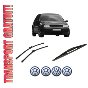 Set 3 stergatoare Volkswagen GOLF IV Van (1J1) din 1997-2004, pentru parbriz si luneta fata si spate auto, Bosch Twin-Aerotwin, din cauciuc siliconat rezistent, 4 Stickere Auto Volkswagen
