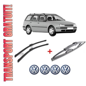 Set 3 stergatoare Volkswagen GOLF IV Variant (1J5) din 1999 - 2006, pentru parbriz si luneta fata si spate auto, Bosch Twin, din cauciuc siliconat rezistent, 4 Stickere Auto VW