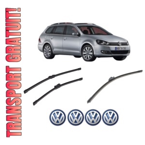 Set 3 stergatoare Volkswagen GOLF VAN VI Variant (AJ5) din 2009-2014, pentru parbriz si luneta fata si spate auto, Bosch Aerotwin-Aerotwin, din cauciuc siliconat rezistent, 4 Stickere Auto Volkswagen