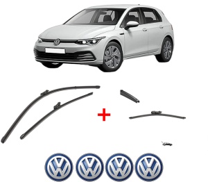 Set 3 stergatoare Volkswagen GOLF VIII (CD1, DA1) din 2019, pentru parbriz si luneta fata si spate auto, Valeo Silencio, din cauciuc siliconat rezistent, 4 Stickere Auto VW v11909