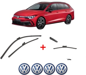 Set 3 stergatoare Volkswagen GOLF VIII Variant (CG5, DB5) din 2020 - 2024, pentru parbriz si luneta fata si spate auto, Valeo Silencio, din cauciuc siliconat rezistent, 4 Stickere Auto VW v11969
