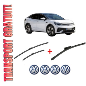 Set 3 stergatoare Volkswagen ID.5 (E39) din 2021, pentru parbriz si luneta fata si spate auto, Bosch Aerotwin, din cauciuc siliconat rezistent, 4 Stickere Auto VW