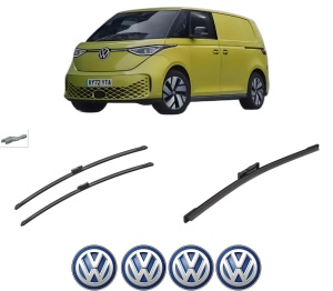 Set 3 stergatoare Volkswagen ID. Buzz Cargo (EBA) din 2022-2024, pentru parbriz si luneta fata si spate auto, Bosch Twin-Aerotwin, din cauciuc siliconat rezistent, 4 Stickere Auto Volkswagen - Img 2