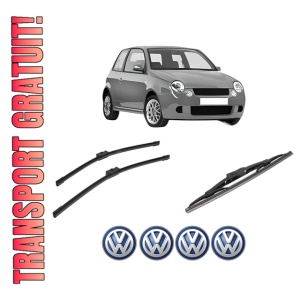 Set 3 stergatoare Volkswagen LUPO I (6X1, 6E1) din 1998-2005, pentru parbriz si luneta fata si spate auto, Bosch Twin-Aerotwin, din cauciuc siliconat rezistent, 4 Stickere Auto Volkswagen