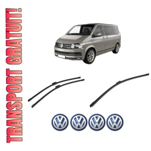 Set 3 stergatoare Volkswagen MULTIVAN T5 (7HM, 7HN, 7HF, 7EF, 7EM, 7EN) din 2003-2015, pentru parbriz si luneta fata si spate auto, Bosch Aerotwin-Aerotwin, din cauciuc siliconat rezistent, 4 Stickere Auto Volkswagen