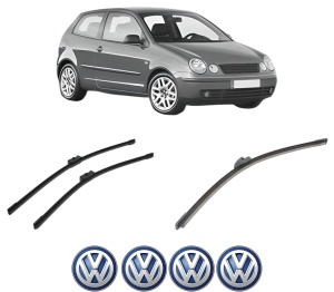 Set 3 stergatoare Volkswagen POLO IV (9N_, 9A_) din 2001-2009, pentru parbriz si luneta fata si spate auto, Bosch Aerotwin-Aerotwin, din cauciuc siliconat rezistent, 4 Stickere Auto Volkswagen - Img 2