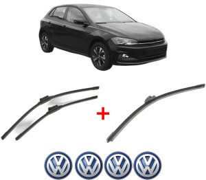 Set 3 stergatoare Volkswagen POLO VI (AW1, BZ1, AE1) din 2017 - 2021, pentru parbriz si luneta fata si spate auto, Bosch Aerotwin, din cauciuc siliconat rezistent, 4 Stickere Auto VW v7175