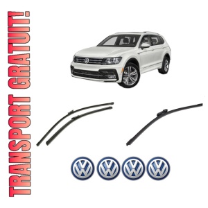 Set 3 stergatoare Volkswagen TIGUAN (AD1, AX1) din 2016-2024, pentru parbriz si luneta fata si spate auto, Bosch Aerotwin-Aerotwin, din cauciuc siliconat rezistent, 4 Stickere Auto Volkswagen
