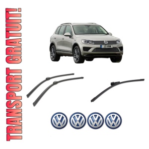Set 3 stergatoare Volkswagen TOUAREG (7P5, 7P6) din 2010-2018, pentru parbriz si luneta fata si spate auto, Bosch Aerotwin-Aerotwin, din cauciuc siliconat rezistent, 4 Stickere Auto Volkswagen