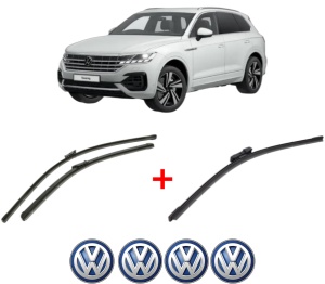 Set 3 stergatoare Volkswagen TOUAREG (CR7, RC8) din 2017 - 2023, pentru parbriz si luneta fata si spate auto, Bosch Aerotwin, din cauciuc siliconat rezistent, 4 Stickere Auto VW v3335