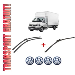 Set 3 stergatoare Volkswagen TRANSPORTER T6 Van (SGA, SGH, SHA, SHH) din 2015 - 2024, pentru parbriz si luneta fata si spate auto, Valeo Silencio Xtrm, din cauciuc siliconat rezistent, 4 Stickere Auto VW