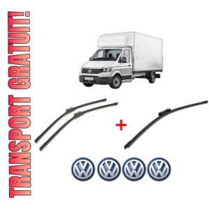 Set 3 stergatoare Volkswagen TRANSPORTER T6 Van (SGA, SGH, SHA, SHH) din 2015 - 2024, pentru parbriz si luneta fata si spate auto, Bosch Aerotwin, din cauciuc siliconat rezistent, 4 Stickere Auto VW