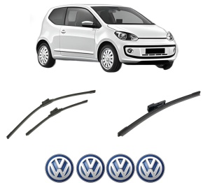 Set 3 stergatoare Volkswagen UP! (121, 122, BL1, BL2, BL3, 123) din 2011-2023, pentru parbriz si luneta fata si spate auto, Bosch Aerotwin-Aerotwin, din cauciuc siliconat rezistent, 4 Stickere Auto Volkswagen - Img 2