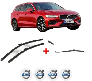 Set 3 stergatoare VOLVO V60 II (225) din 2018 - 2022, pentru parbriz si luneta fata si spate auto, Valeo AquaBlade, din cauciuc siliconat rezistent, 4 Stickere Auto VOLVO v12089