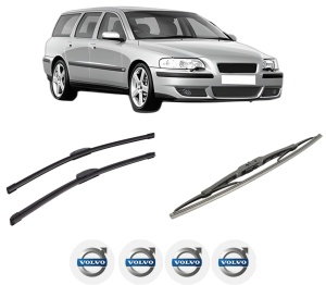Set 3 stergatoare VOLVO V70 II (285) din 1999-2008, pentru parbriz si luneta fata si spate auto, Bosch Twin-Aerotwin Retrofit, din cauciuc siliconat rezistent, 4 Stickere Auto VOLVO - Img 2