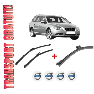 Set 3 stergatoare VOLVO V70 III (135) din 2007 - 2016, pentru parbriz si luneta fata si spate auto, Bosch Aerotwin, din cauciuc siliconat rezistent, 4 Stickere Auto VOLVO