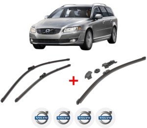 Set 3 stergatoare VOLVO V70 III Estate Van (135) din 2013 - 2015, pentru parbriz si luneta fata si spate auto, Valeo HydroConnect, din cauciuc siliconat rezistent, 4 Stickere Auto VOLVO v12689