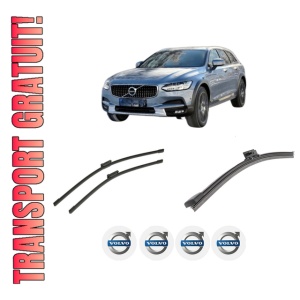 Set 3 stergatoare VOLVO V90 II Cross Country (236) din 2016-2021, pentru parbriz si luneta fata si spate auto, Bosch Aerotwin-Aerotwin, din cauciuc siliconat rezistent, 4 Stickere Auto VOLVO