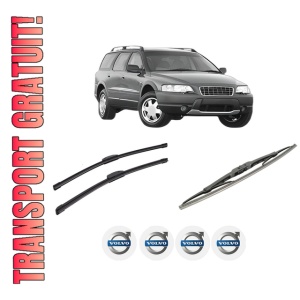Set 3 stergatoare VOLVO XC70 I Cross Country (295) din 1997-2007, pentru parbriz si luneta fata si spate auto, Bosch Twin-Aerotwin Retrofit, din cauciuc siliconat rezistent, 4 Stickere Auto VOLVO