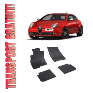 Set 4 covorase Alfa Romeo Mito 2008-2018, din cauciuc 100%, compatibile cu autoturismul ALFA ROMEO Mito