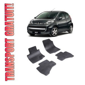 Set 4 covorase Peugeot 107 2005-2014, din cauciuc 100%, compatibile cu autoturismul PEUGEOT 107