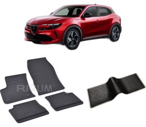 Set 5 covorase ALFA ROMEO JUNIOR ELETTRICA din 04.2024-PREZENT, cu covoras tunel median, CAROSERIE SUV, Presuri cauciuc 100%, compatibil cu autoturismul ALFA ROMEO JUNIOR ELETTRICA, Rigum - Img 2