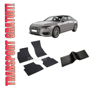 Set 5 covorase AUDI A6 C8 din 06.2018-PREZENT, cu covoras tunel median, CAROSERIE SEDAN, Presuri cauciuc 100%, compatibil cu autoturismul AUDI A6 C8, Rigum