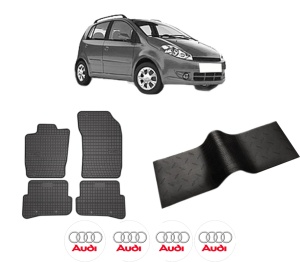Set 5 covorase auto AUDI A1 din 2014-2018, cu covoras tunel median, presuri auto din cauciuc, 4x Stickere auto cu AUDI - Img 2