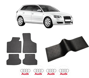 Set 5 covorase auto AUDI A3 Sportback (8PA) din 2009-2014, cu covoras tunel median, presuri auto din cauciuc, 4x Stickere auto cu AUDI - Img 2