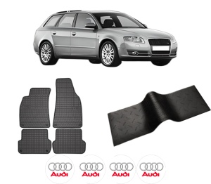 Set 5 covorase auto AUDI A4 B7 Avant (8ED) din 2014-2020, cu covoras tunel median, presuri auto din cauciuc, 4x Stickere auto cu AUDI - Img 2