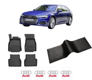 Set 5 covorase auto AUDI A6 C8 Avant (4A5) din 2004-2013, cu covoras tunel median, presuri auto din cauciuc, 4x Stickere auto cu AUDI - Img 2