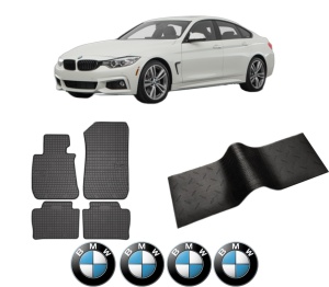 Set 5 covorase auto BMW Seria 3 Gran Turismo (F34) din 2014-2018, cu covoras tunel median, presuri auto din cauciuc, 4x Stickere auto cu BMW - Img 2