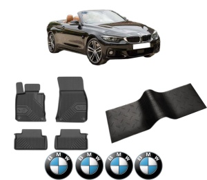 Set 5 covorase auto BMW Seria 4 Convertible (F33, F83) din 2011-2019, cu covoras tunel median, presuri auto din cauciuc, 4x Stickere auto cu BMW - Img 2