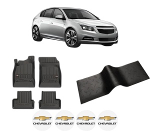 Set 5 covorase auto CHEVROLET CRUZE Hatchback (J305) din 2001-2010, cu covoras tunel median, presuri auto din cauciuc, 4x Stickere auto cu CHEVROLET - Img 2