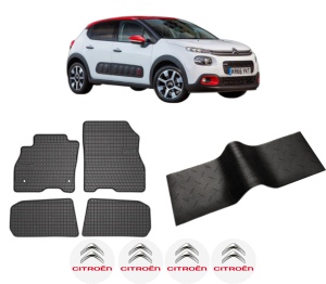 Set 5 covorase auto CITROEN C3 III (SX) din 2019-2023, cu covoras tunel median, presuri auto din cauciuc, 4x Stickere auto cu CITROEN - Img 2