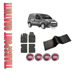 Set 5 covorase auto FIAT 500 (312_) din 2001-2005, cu covoras tunel median, presuri auto din cauciuc, 4x Stickere auto cu FIAT