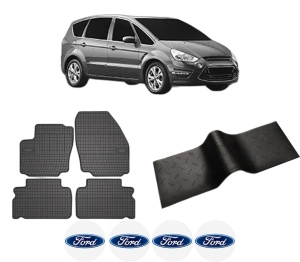 Set 5 covorase auto FORD S-MAX VAN (WA6) din 2018-2022, cu covoras tunel median, presuri auto din cauciuc, 4x Stickere auto cu FORD - Img 2